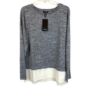 Jones NY Top  Womens Size L  NWT  Long Sleeve Knit Blouse Combo  Wedgewood White